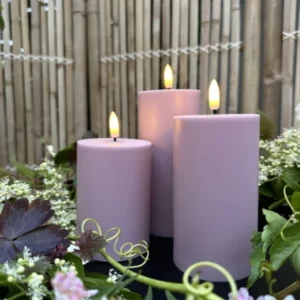 LED-Außenblockkerzen-Set, 3 Stück – Rosa