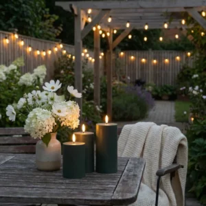 LED Außen-Stumpenkerzen Set (3 Stück) – Grün