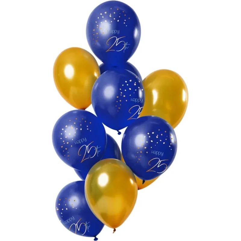 Ballonnen 25 Jaar Blauw/Goud 30cm 12st van Folat koop je bij Partywinkel