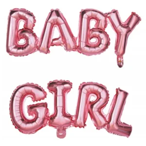 Ballons aluminium lettres Baby Girl pour baby shower rose