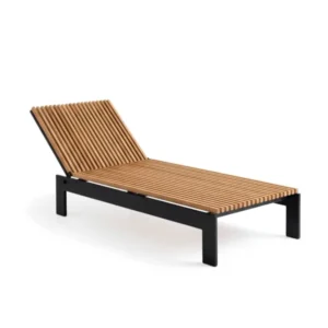 by Crea® Sonnenliege BAZO Schwarzes Gestell & Teak | 196 cm
