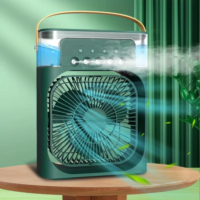 1pc Tragbare Klimaanlage, Tragbarer Luftkühler für den Haushalt, Hydrokühlventilator, Tragbare Luftanpassung für das Büro, 3-Geschwindigkeits-Luftkühlventilator-Luftbefeuchter, 5 Stück befeuchtete Sprühköpfe für Haushaltsgeräte | Karnz