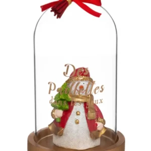 Bougie sous cloche traditionnelle de Noël rouge et or avec bonhomme de neige