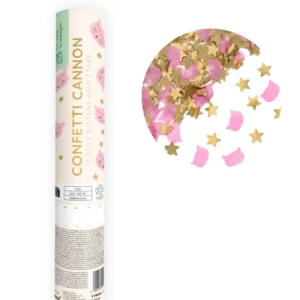 Canon à confettis en papier étoiles et chat rose et doré