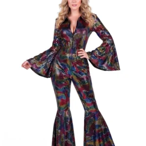 Combinaison disco pour femme multicolore à paillettes haut de gamme
