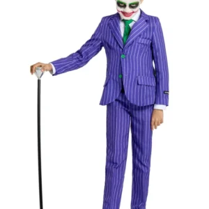 Costume Mr. Joker pour enfant violet à rayures avec cravate verte
