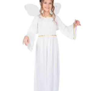 Déguisement Ange du ciel pour fille blanc et doré avec ailes et auréole