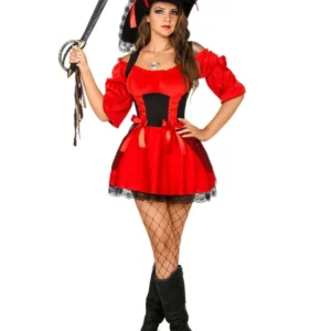 Déguisement pirate sexy pour femme rouge et noir avec chapeau