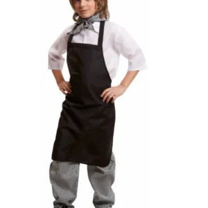 Déguisement marchand de châtaignes pour garçon noir et blanc avec tablier et pantalon à carreaux