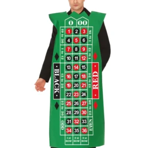 Déguisement roulette de casino pour adulte vert avec imprimé tapis de jeu