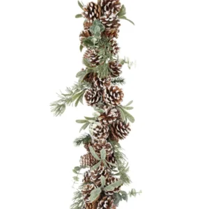 Descente de pommes de pin enneigées pour décoration naturelle marron et vert