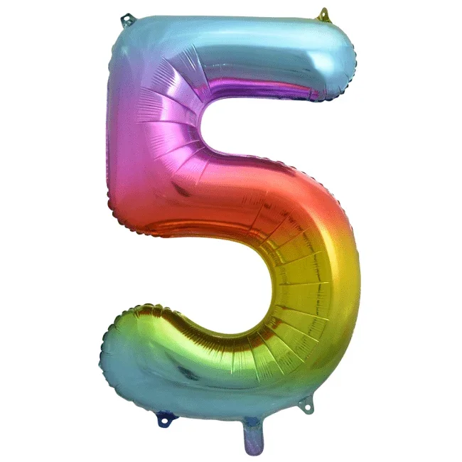 Folie Ballon Cijfer 5 Regenboog XL 86cm leeg van WeFiesta koop je bij Partywinkel