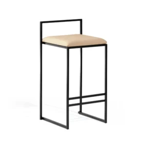 by Crea® Barhocker FREJA Schwarzer Rahmen Latte Lederkissen