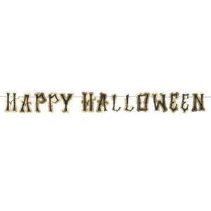 Guirlande en carton happy Halloween pour fête noire et or avec lettres