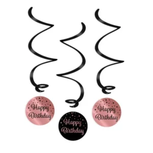 Hangdecoratie Happy Birthday Zwart Roze 17cm 3st van Paper Dreams koop je bij Partywinkel