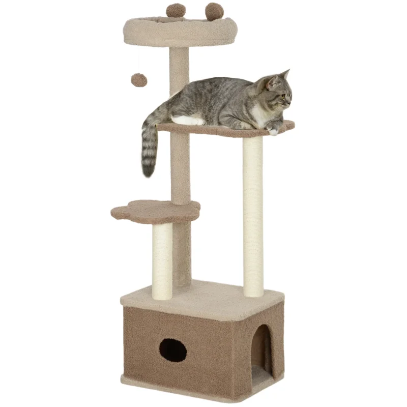 easycomfort easycomfort albero tiragraffi per gatti con lettino casetta e piattaforme in legno e cashmere 48x40x133 cm marrone