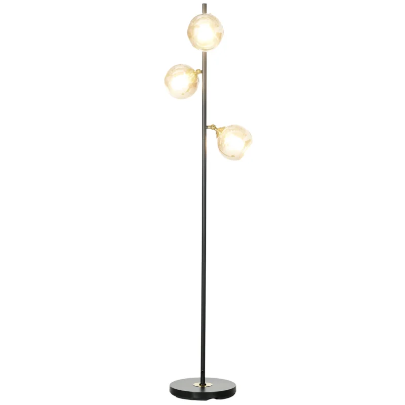 easycomfort easycomfort lampada da terra in metallo ad albero con 3 paralumi in vetro 36x162 cm nero e grigio