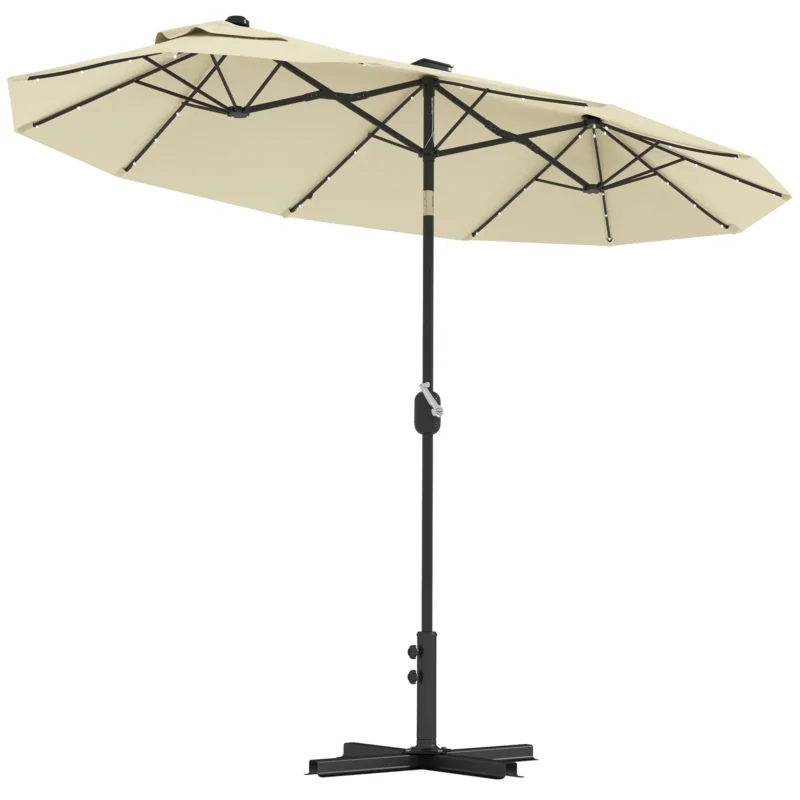 easycomfort easycomfort ombrellone doppio con luci led e base a croce in poliestere e acciaio 295x150x219 cm bianco crema