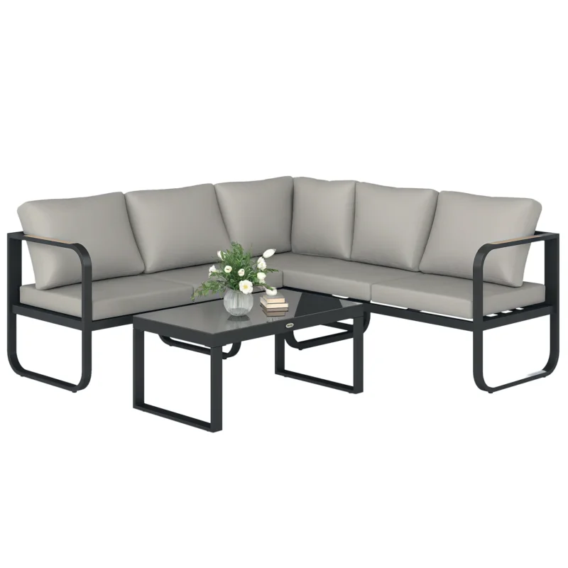 easycomfort easycomfort set da esterno 3 pezzi con divano 3 posti convertibile divano 2 posti e tavolino da esterno grigio e nero