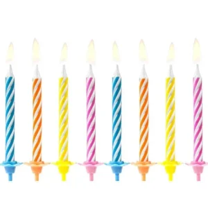 Kaarsjes Gestreept Meerkleurig 6cm 10st van Partydeco koop je bij Partywinkel