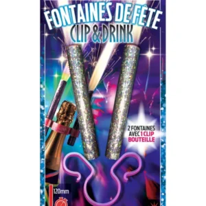 Fontaines scintillantes de fête pour bouteille argentées avec double clip rose