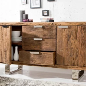 BARRACUDA Massives Sideboard 160cm Teak antik mit Stahl Kufenfüßen