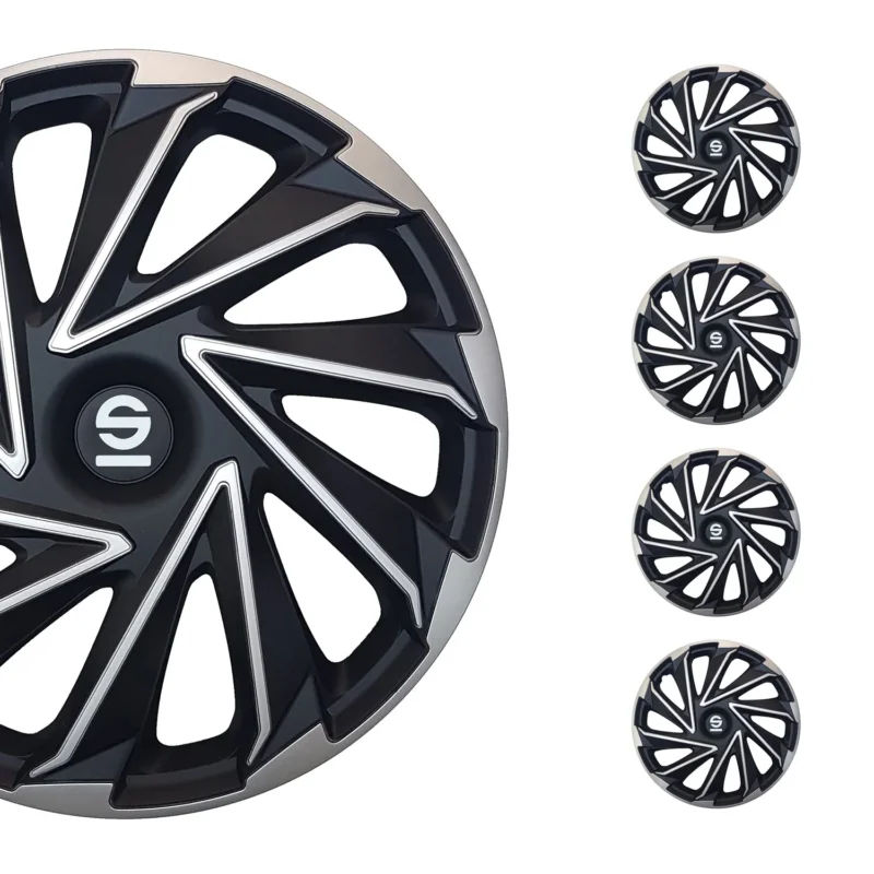 Radkappen Radzierblenden Sparco Varese 16" Zoll Abdeckung Set Silber Schwarz 4x