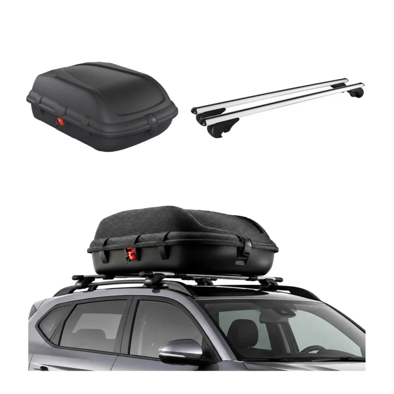 Carbonlook Dachbox 270L + Alu Dachträger Skoda Fabia I Kombi 1999-2007 Silber