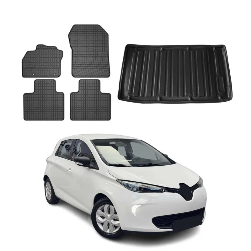 Fußmatten & Kofferraumwanne Set für Renault Zoe 2012-2024 Gummi TPE Schwarz 5x