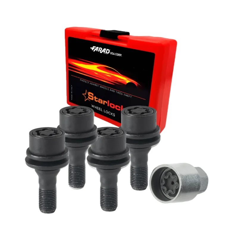 Radschloss Radschrauben Satz für Peugeot 607 bis 2002 Schwarz 4tlg M12X1.25
