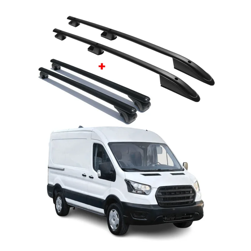 Dachreling + Dachträger für Ford Transit 2015-2026 Kurzer L1 Alu Schwarz 4x