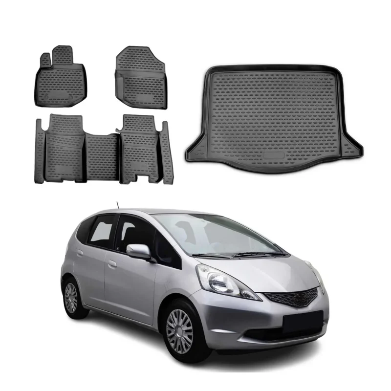 Fußmatten & Kofferraumwanne Set für Honda Jazz mk2 Schrägheck 2008-2015 Gummi 5x