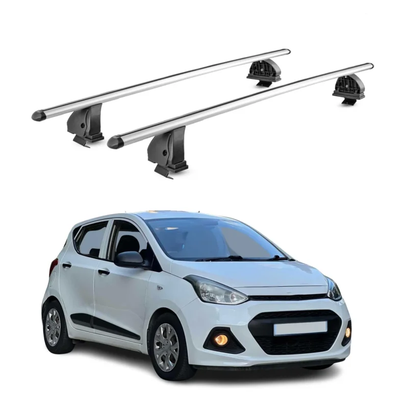 Alu Dachträger für Hyundai i10 II Schrägheck 2014-2019 TÜV T-Nut 75 kg 2x Silber