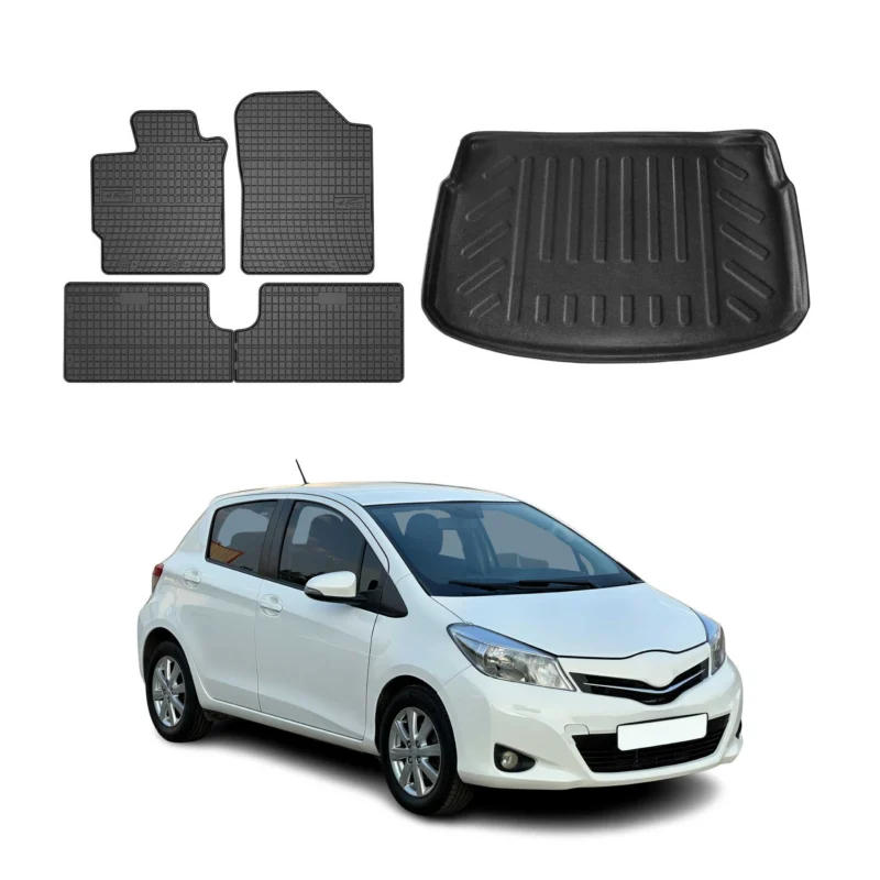 Fußmatten & Kofferraumwanne Set für Toyota Yaris Schrägheck 2012-2026 Gummi 5x