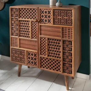 MARRAKESCH Massives Highboard 120cm Mangoholz mit Verzierung Boho Stil