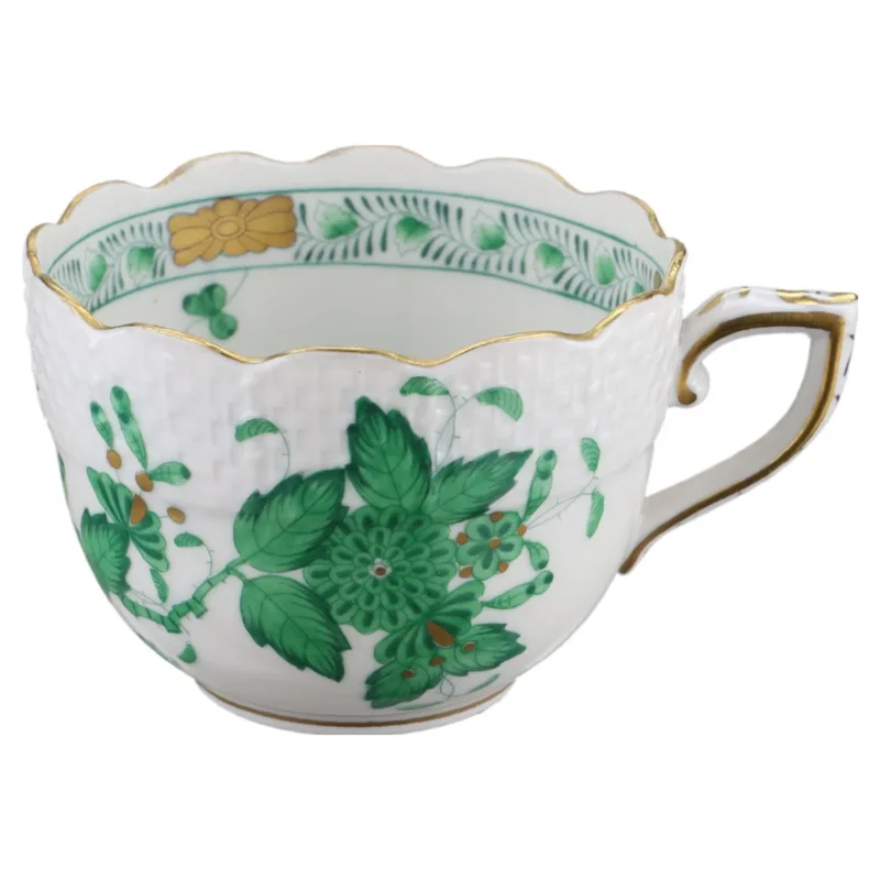 Mokkatasse Espressotasse Modell 711 Herend Ungarn Form Osier Fleurs des Indes Vertes Basket Grün