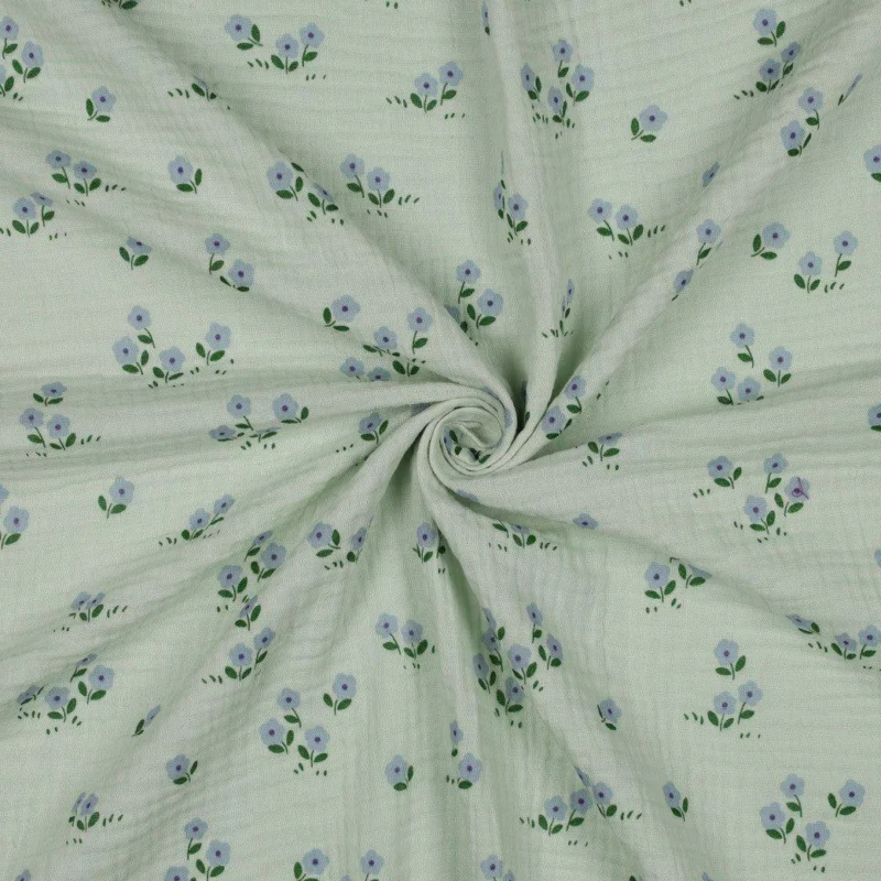 Musselin Stoff lila Blumen | Mintgrün - Stofftime