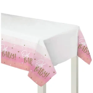 Nappe en plastique Oh Baby pour baby shower rose et or
