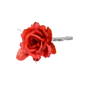 Rose artificielle sur branche pour décoration mariage rouge avec paillettes