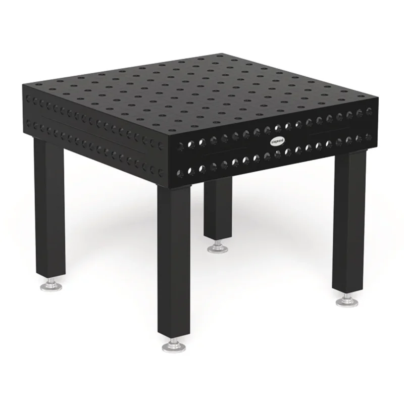 Produktansicht von Siegmund Schweißtisch 1000 x 1000 x 200 mm Professional 750 System 28 Plasmanitriert Höhe 650 mm mit Bodenverankerung