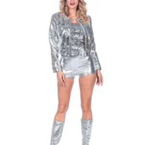 Silbermetallische Krokodil-Jacke für Damen
