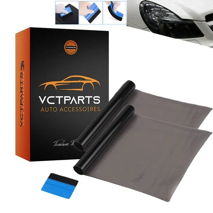 VCTparts Voordeelset Koplamp en Achterlicht Lamp Folie Wrap Donker Zwart (2x folie + pasje) (30 x 60cm) - Smoke Tint Vinyl NORGOS 1