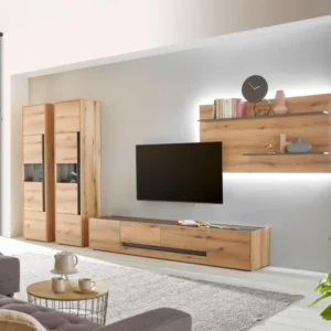Wohnwand Eiche 400 cm 4 - teilig Nr 21 mit Beleuchtung Boston - Empinio24 -
